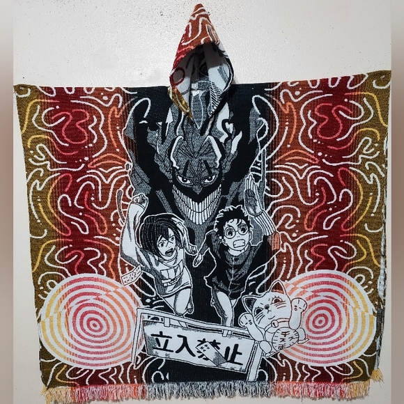 Dandadan Hooded Poncho with Red and Black Design - Picture 1 of 2